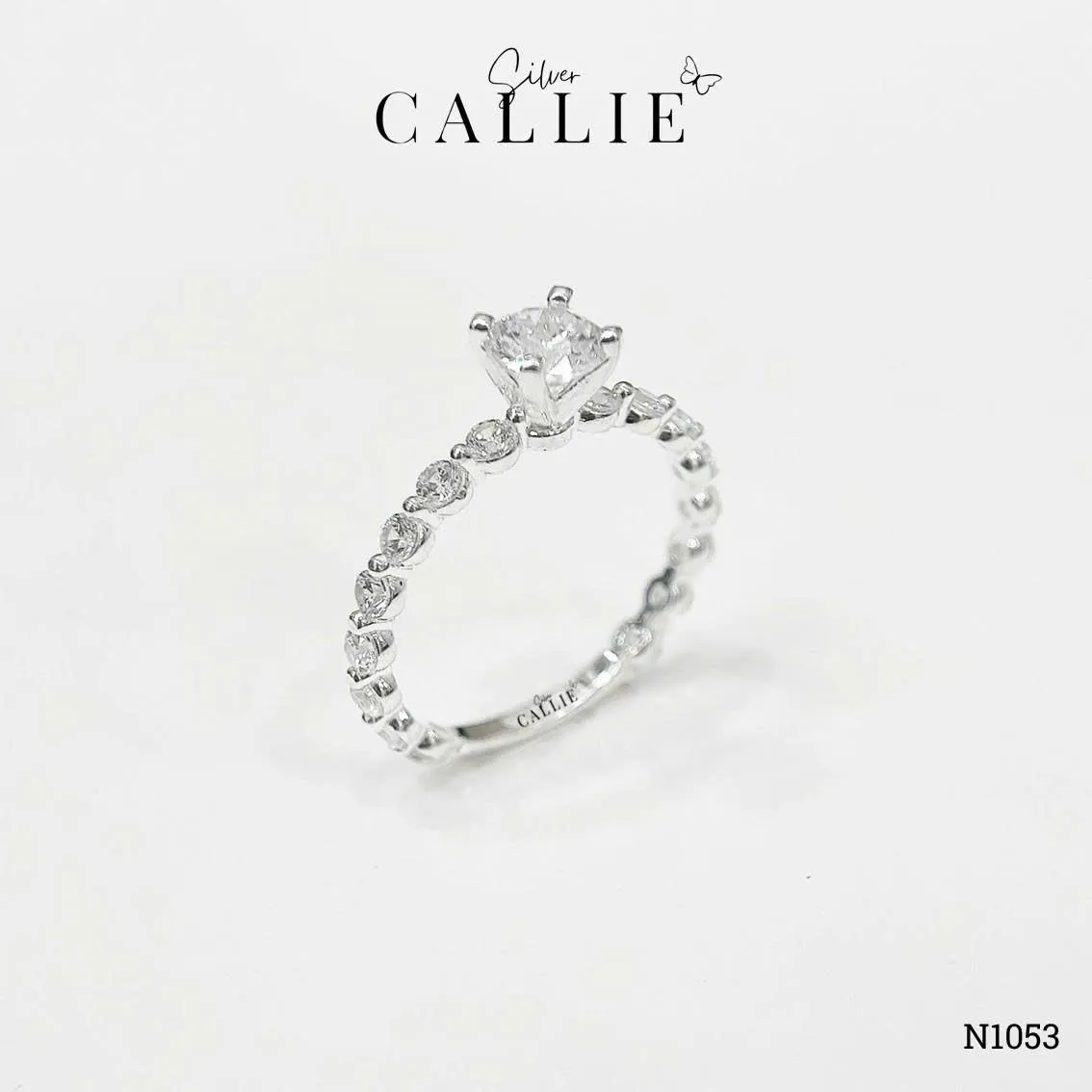 N1053 - Nhẫn Bạc Callie Silver Viên Chủ 5li Chấu Tròn Đai Tấm 2li1 - Image 9