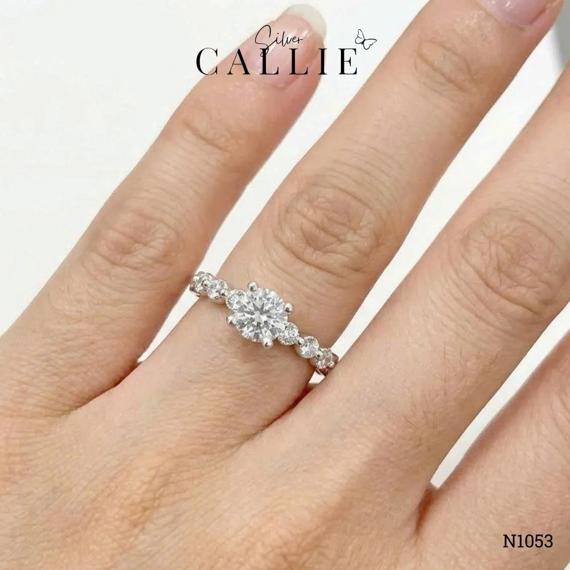 N1053 - Nhẫn Bạc Callie Silver Viên Chủ 5li Chấu Tròn Đai Tấm 2li1 - Image 2