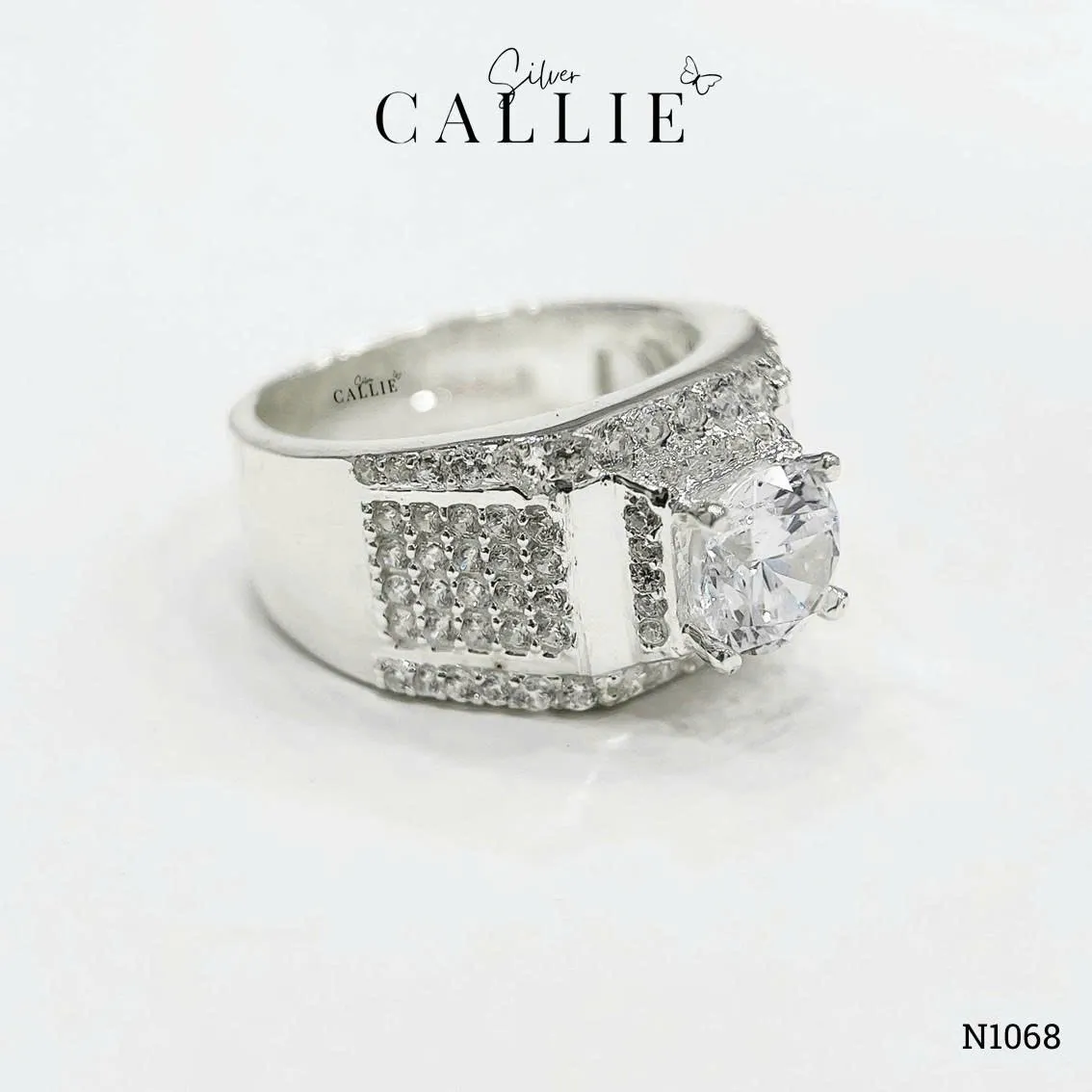 N1068 - Nhẫn Bạc Nam Callie Silver Radiant Monolith Xi Kim - Hình ảnh 5