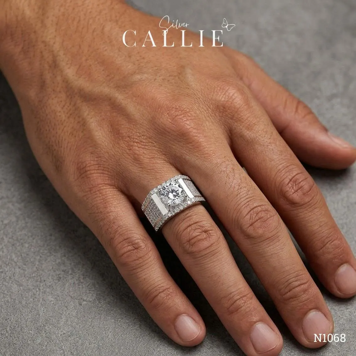 N1068 - Nhẫn Bạc Nam Callie Silver Radiant Monolith Xi Kim - Hình ảnh 2