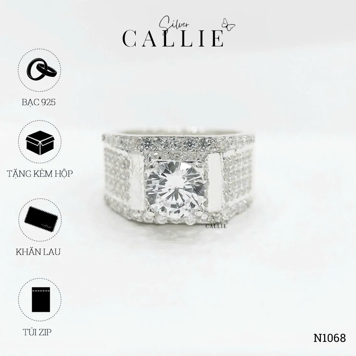 N1068 - Nhẫn Bạc Nam Callie Silver Radiant Monolith Xi Kim - Hình ảnh 10