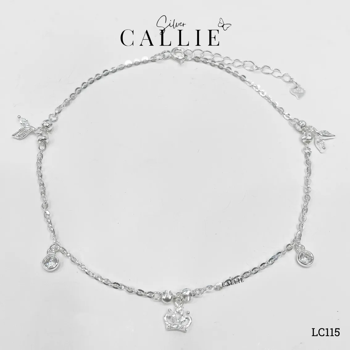 LC115 - Lắc chân bạc Callie Silver vương miện và đuôi cá