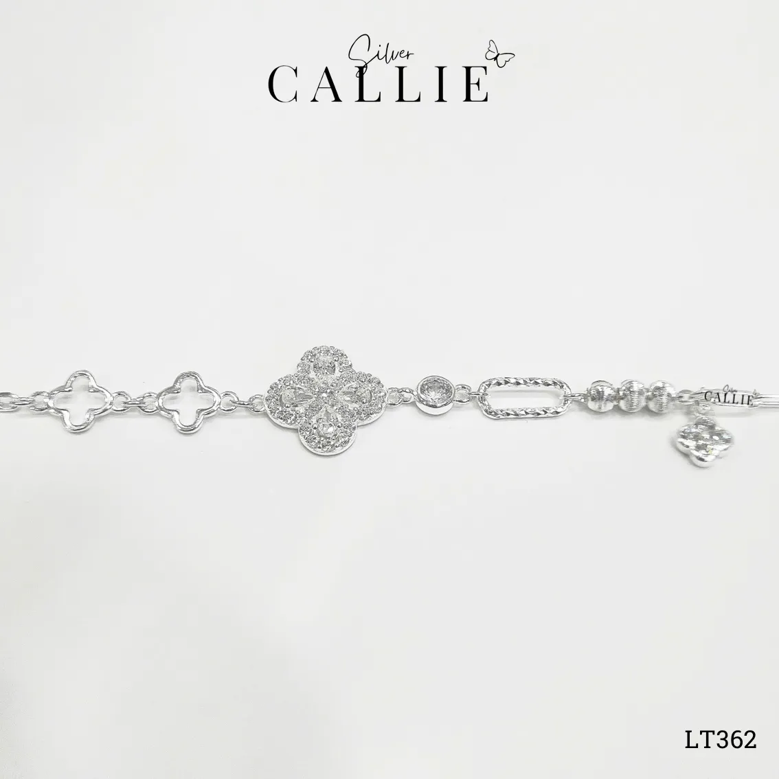 LT362 - Lắc tay bạc Callie Silver cỏ 4 lá và charm bi - Hình ảnh 3