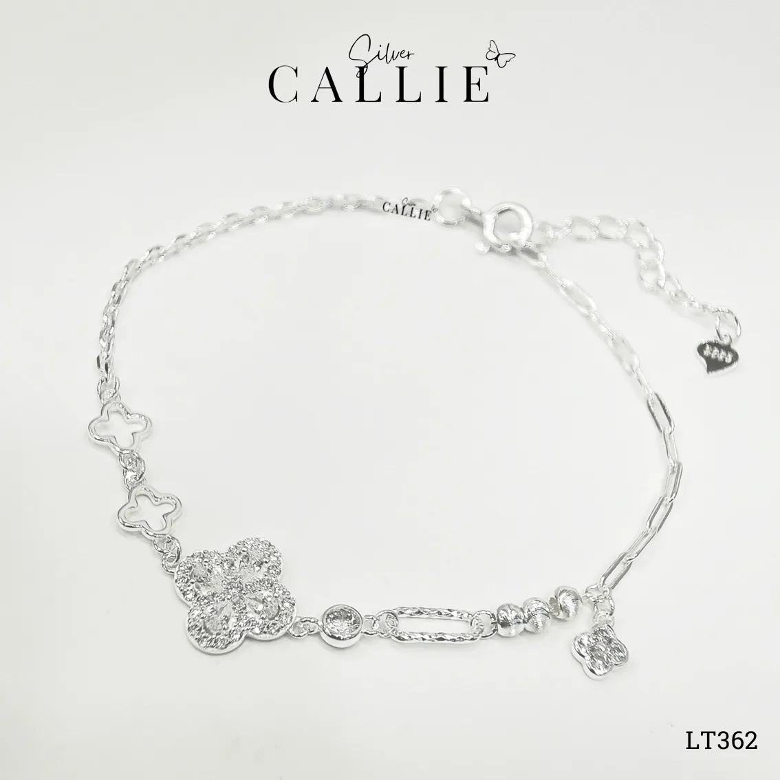 LT362 - Lắc tay bạc Callie Silver cỏ 4 lá và charm bi - Hình ảnh 5