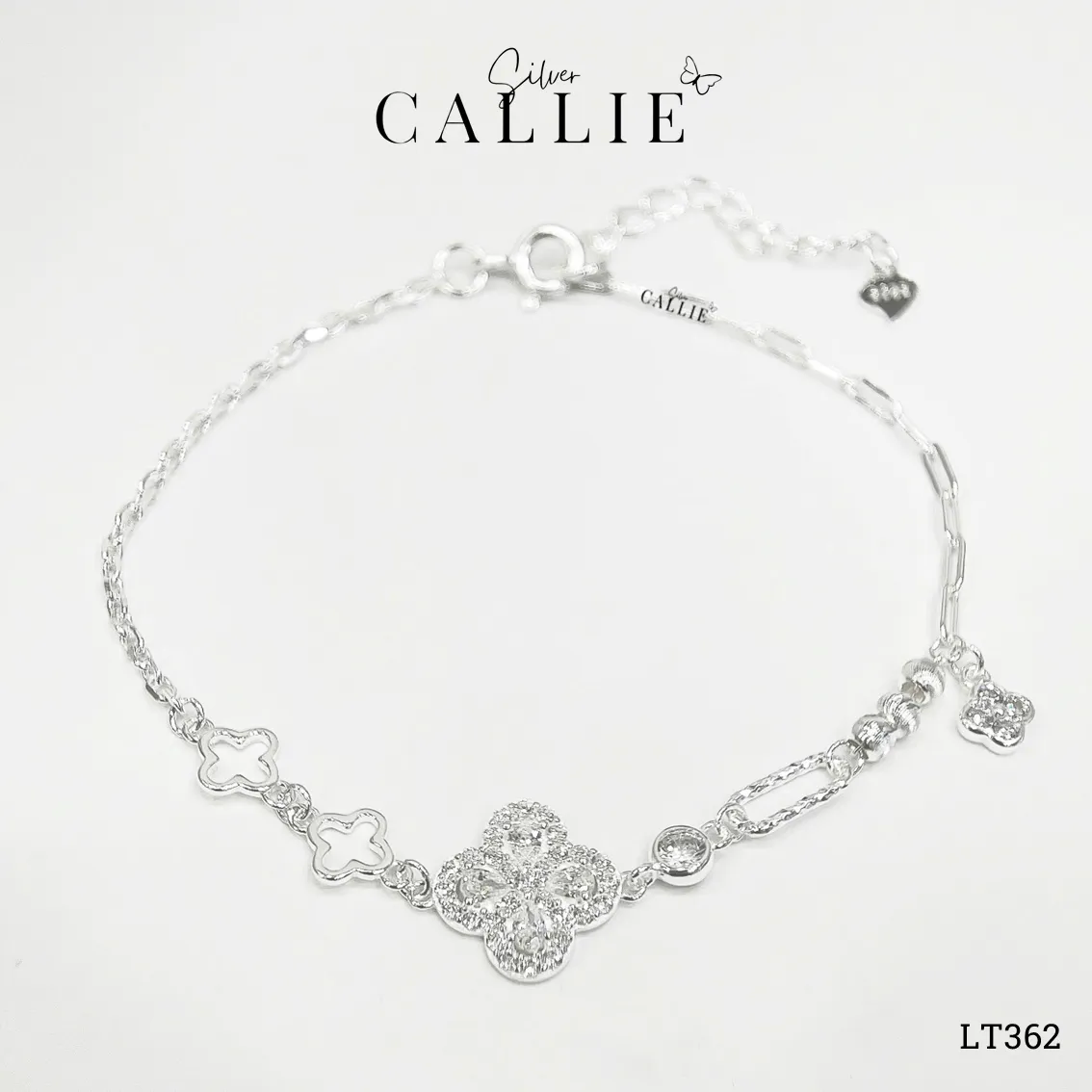 LT362 - Lắc tay bạc Callie Silver cỏ 4 lá và charm bi