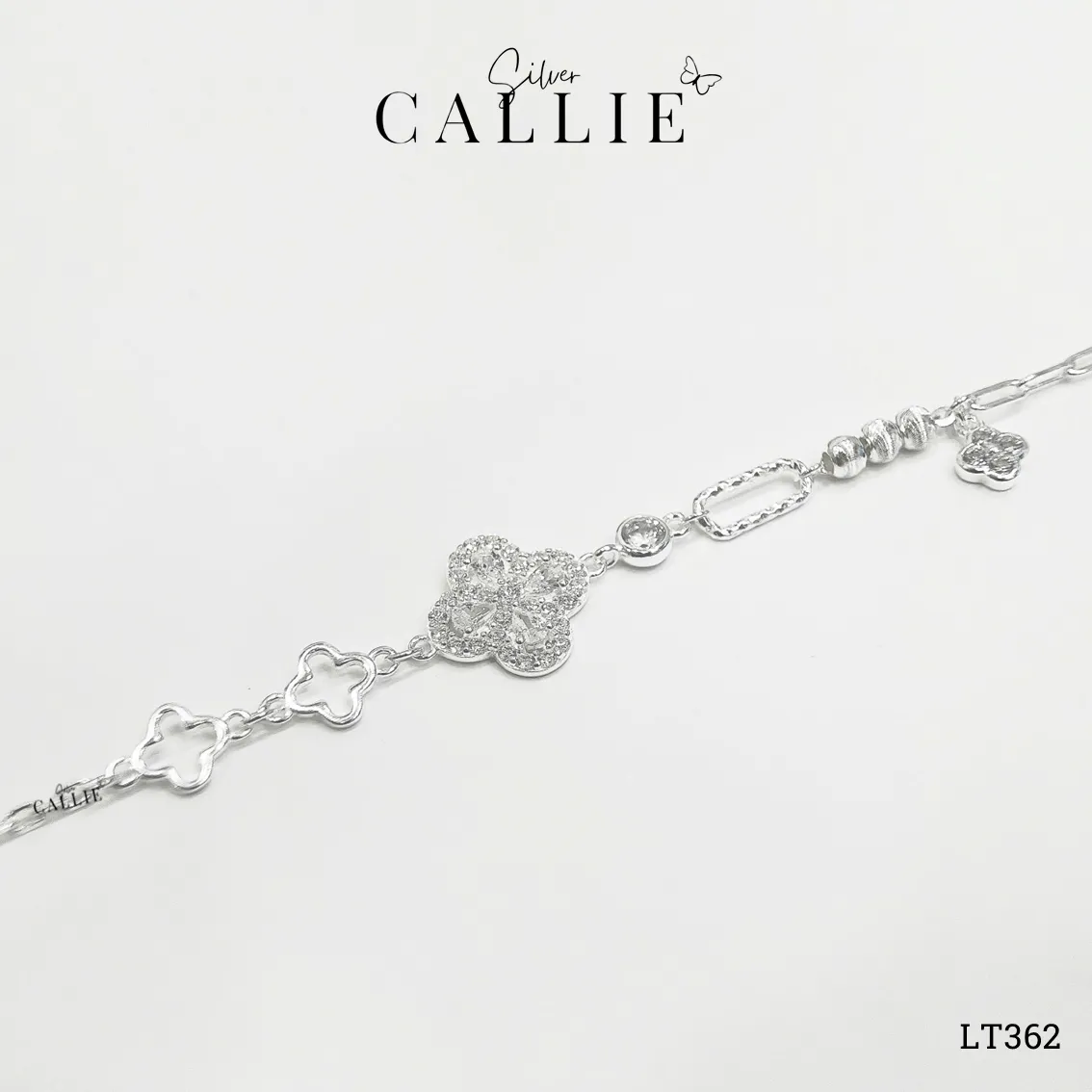 LT362 - Lắc tay bạc Callie Silver cỏ 4 lá và charm bi - Hình ảnh 7