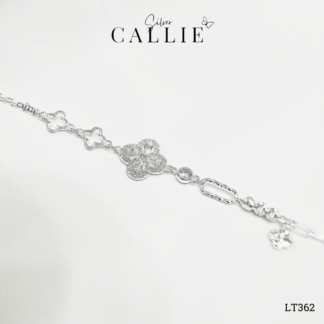 LT362 - Lắc tay bạc Callie Silver cỏ 4 lá và charm bi - Hình ảnh 9