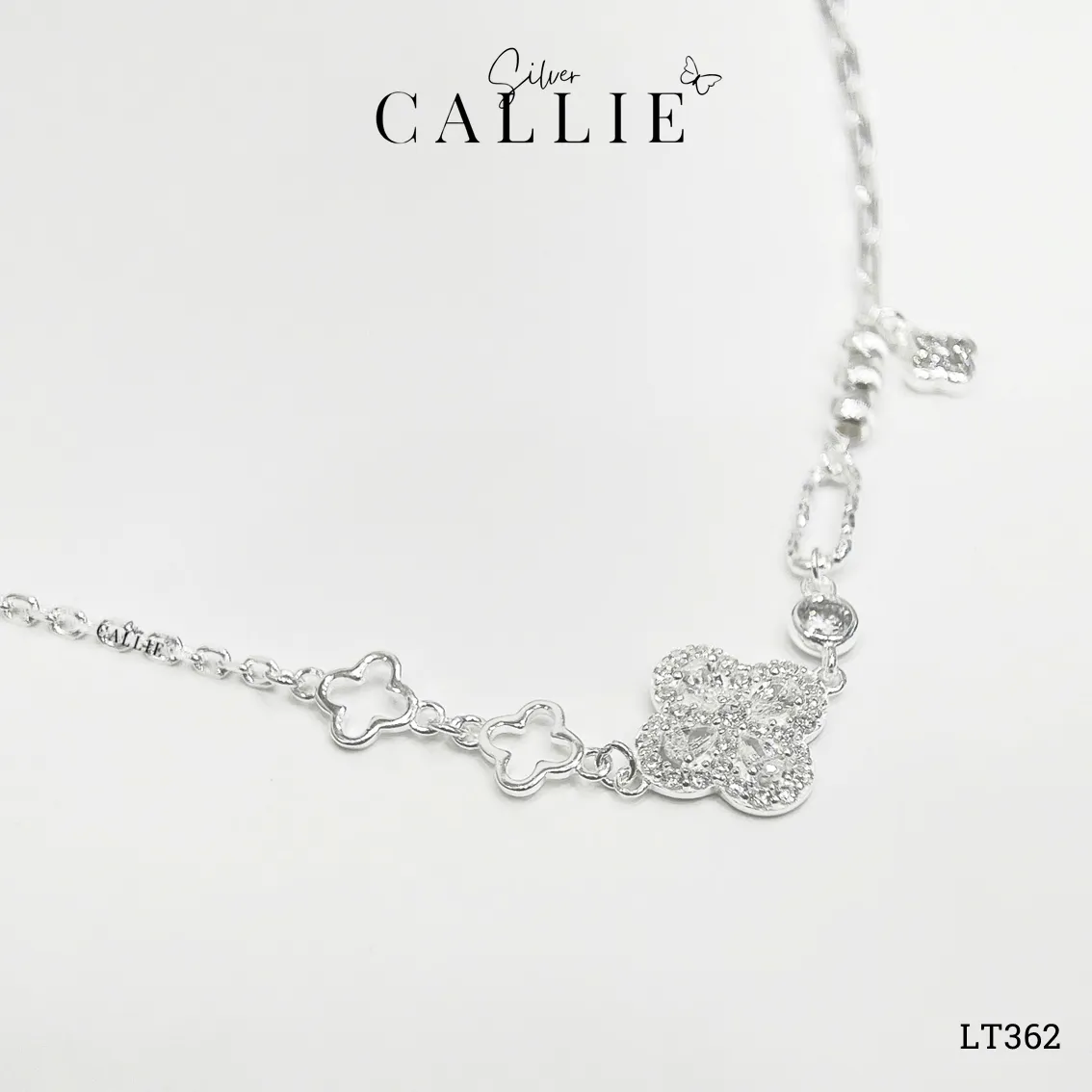 LT362 - Lắc tay bạc Callie Silver cỏ 4 lá và charm bi - Hình ảnh 6