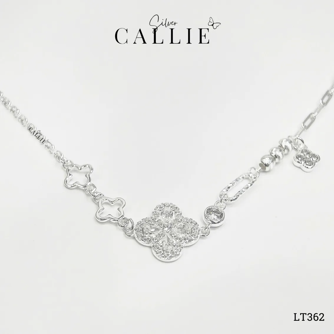 LT362 - Lắc tay bạc Callie Silver cỏ 4 lá và charm bi - Hình ảnh 4