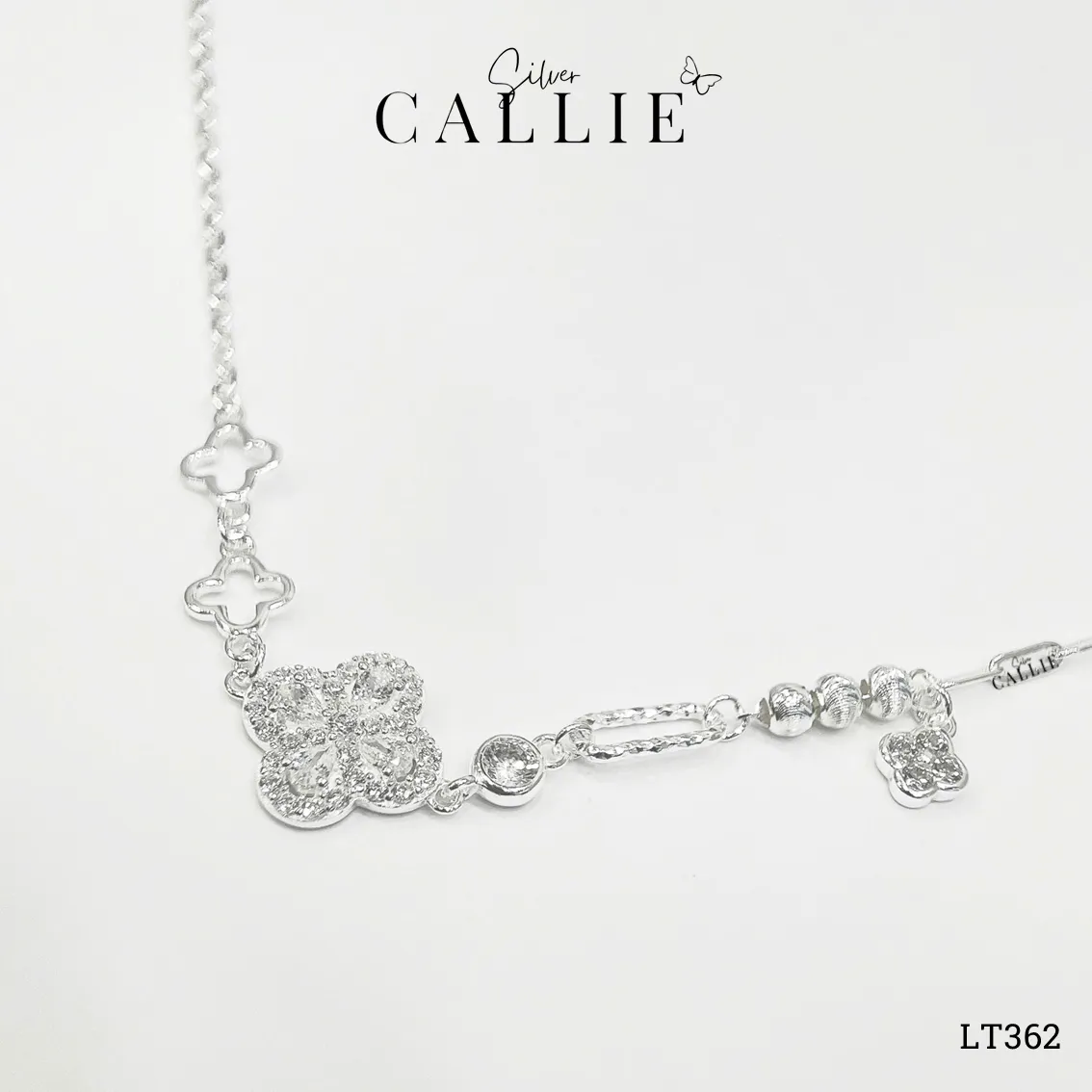 LT362 - Lắc tay bạc Callie Silver cỏ 4 lá và charm bi - Hình ảnh 10