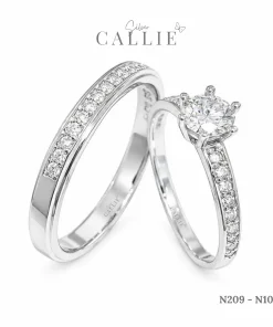 Alternative view of N209 - N1095: Nhẫn Bạc Đôi Thiết Kế Callie Silver đính đá
