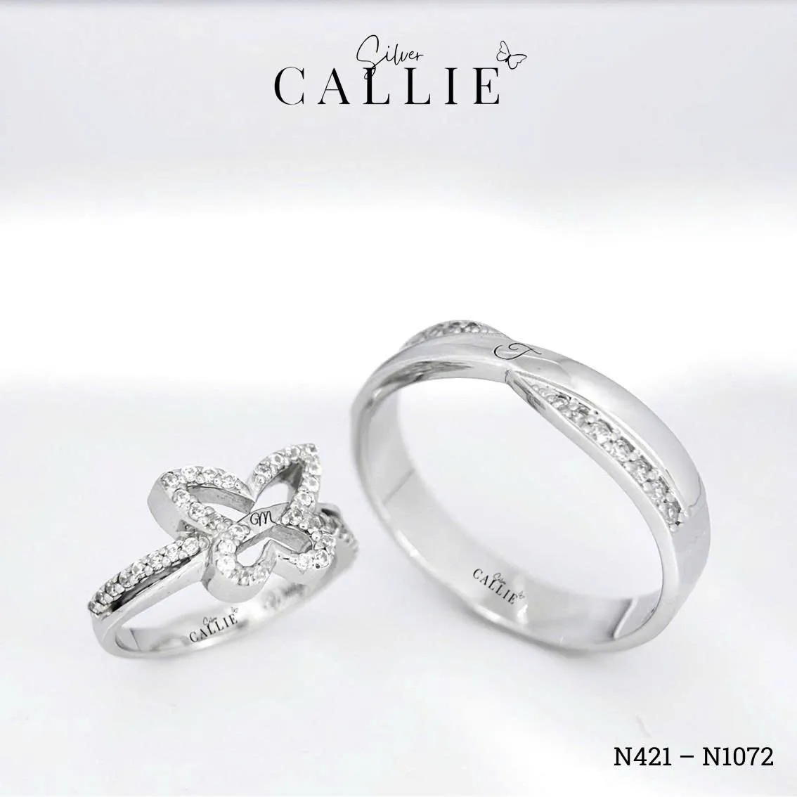 N1072 - N421: Nhẫn Bạc Thiết Kế Callie Silver Đai Chéo Mặt Bướm Đính Đá - Image 4