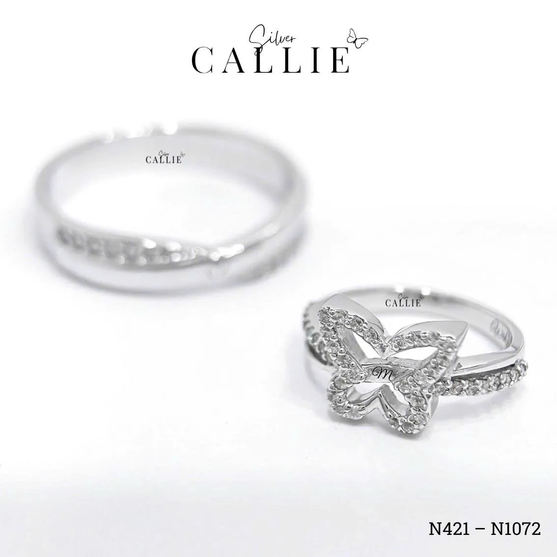 N1072 - N421: Nhẫn Bạc Thiết Kế Callie Silver Đai Chéo Mặt Bướm Đính Đá - Image 3