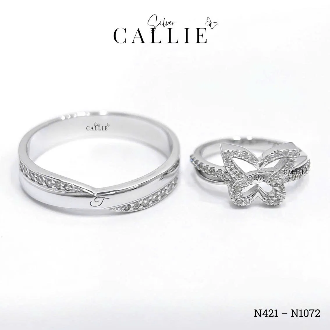 N1072 - N421: Nhẫn Bạc Thiết Kế Callie Silver Đai Chéo Mặt Bướm Đính Đá - Image 2