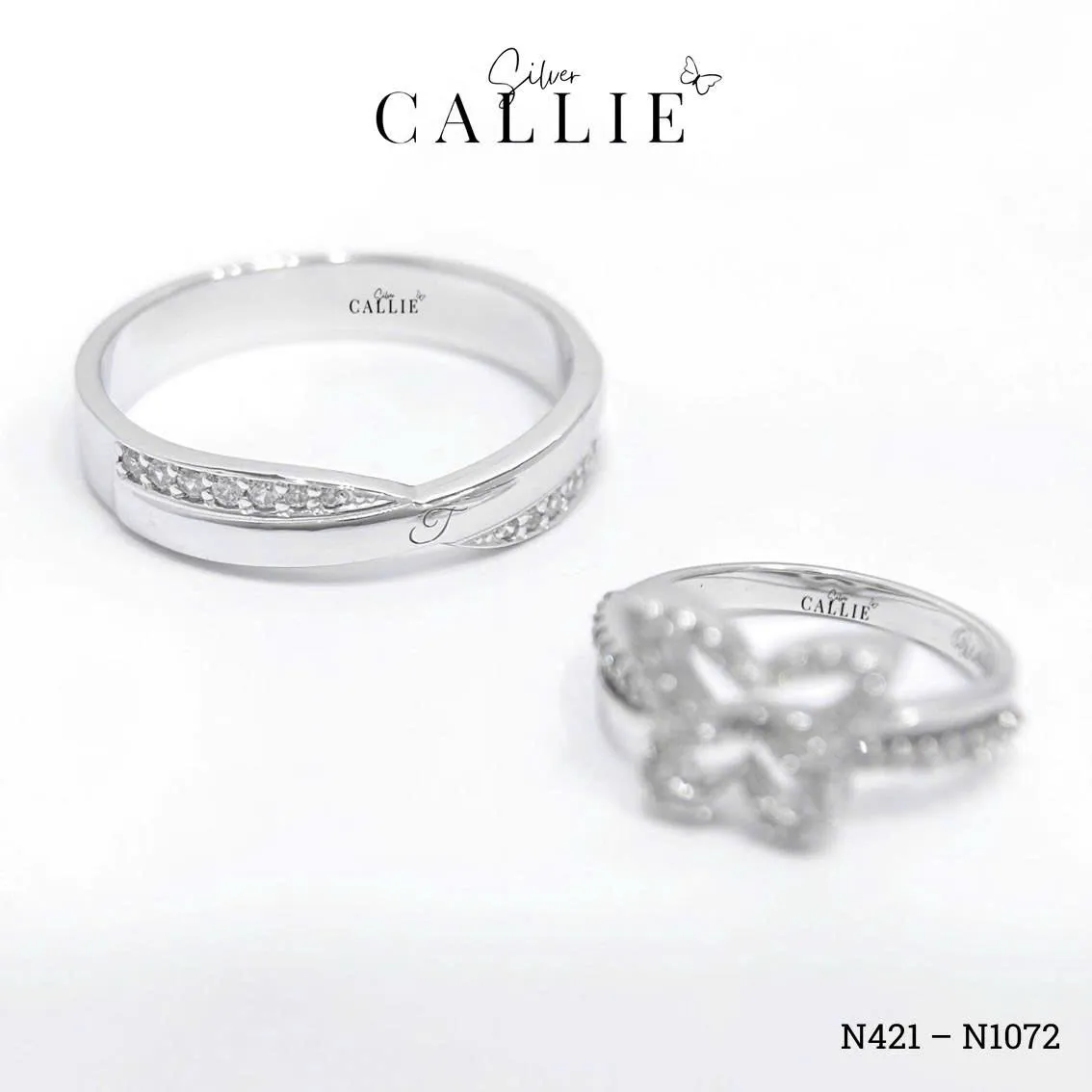 N1072 - N421: Nhẫn Bạc Thiết Kế Callie Silver Đai Chéo Mặt Bướm Đính Đá - Image 5