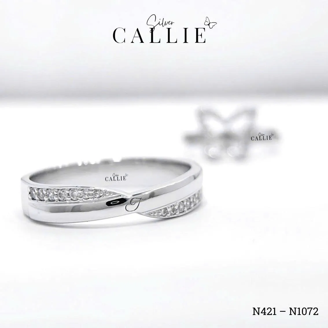 N1072 - N421: Nhẫn Bạc Thiết Kế Callie Silver Đai Chéo Mặt Bướm Đính Đá - Image 6