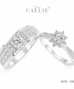 N1101 - N375: Nhẫn Bạc Callie Silver 1 viên chủ đính đá tấm xung quanh