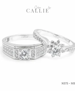 Alternative view of N1101 - N375: Nhẫn Bạc Callie Silver 1 viên chủ đính đá tấm xung quanh