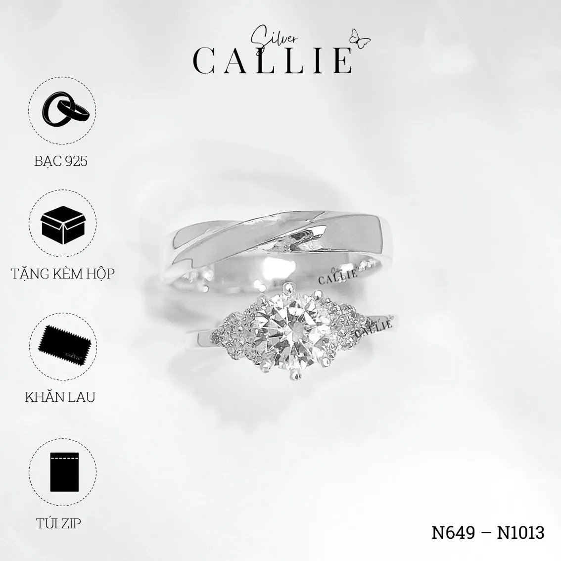 N649 - N1013: Nhẫn Bạc Thiết Kế Callie Silver Eternal Spark - Hình ảnh 10
