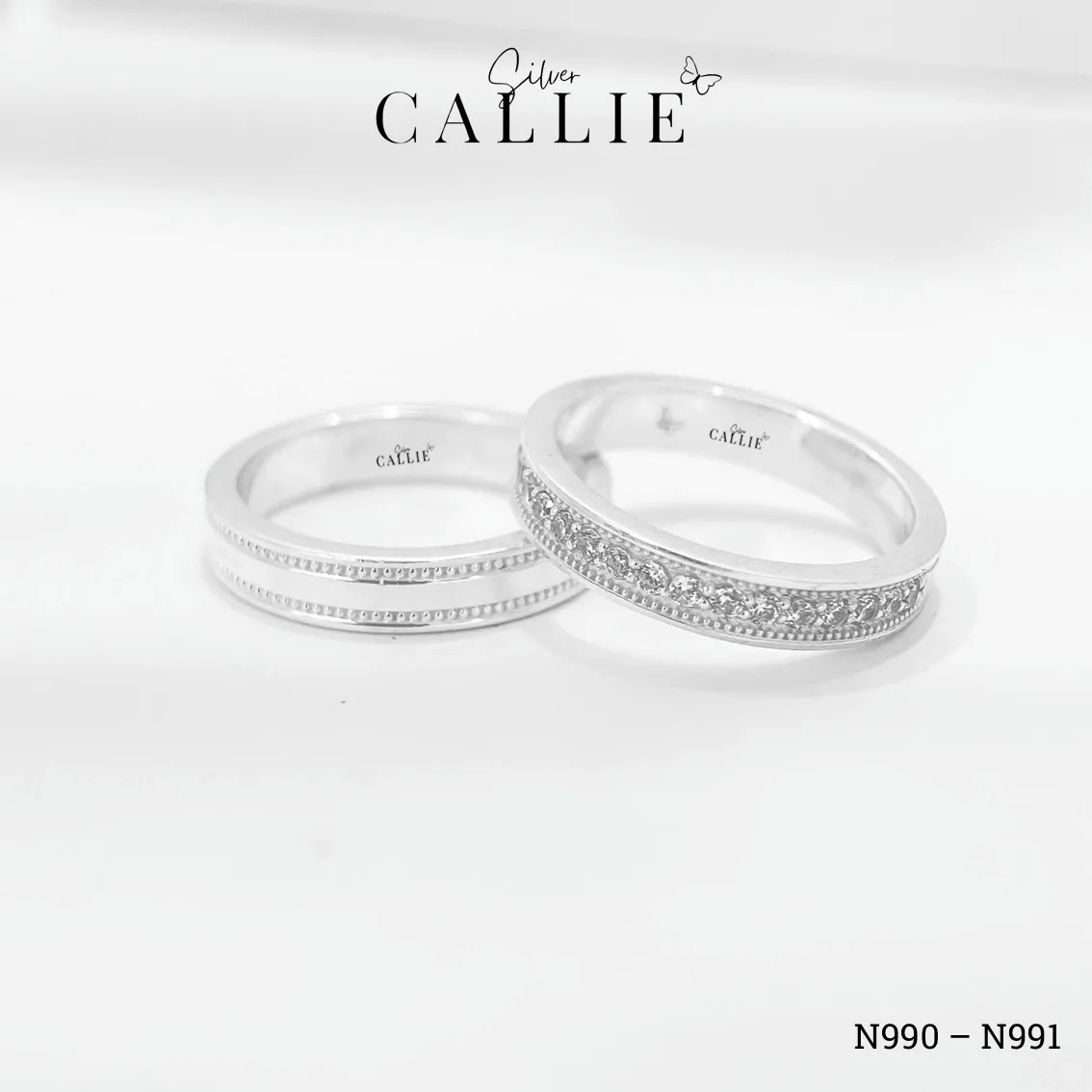 N990 - N991: Nhẫn Bạc Thiết Kế Callie Silver Đính Đá Viền Bi - Image 3