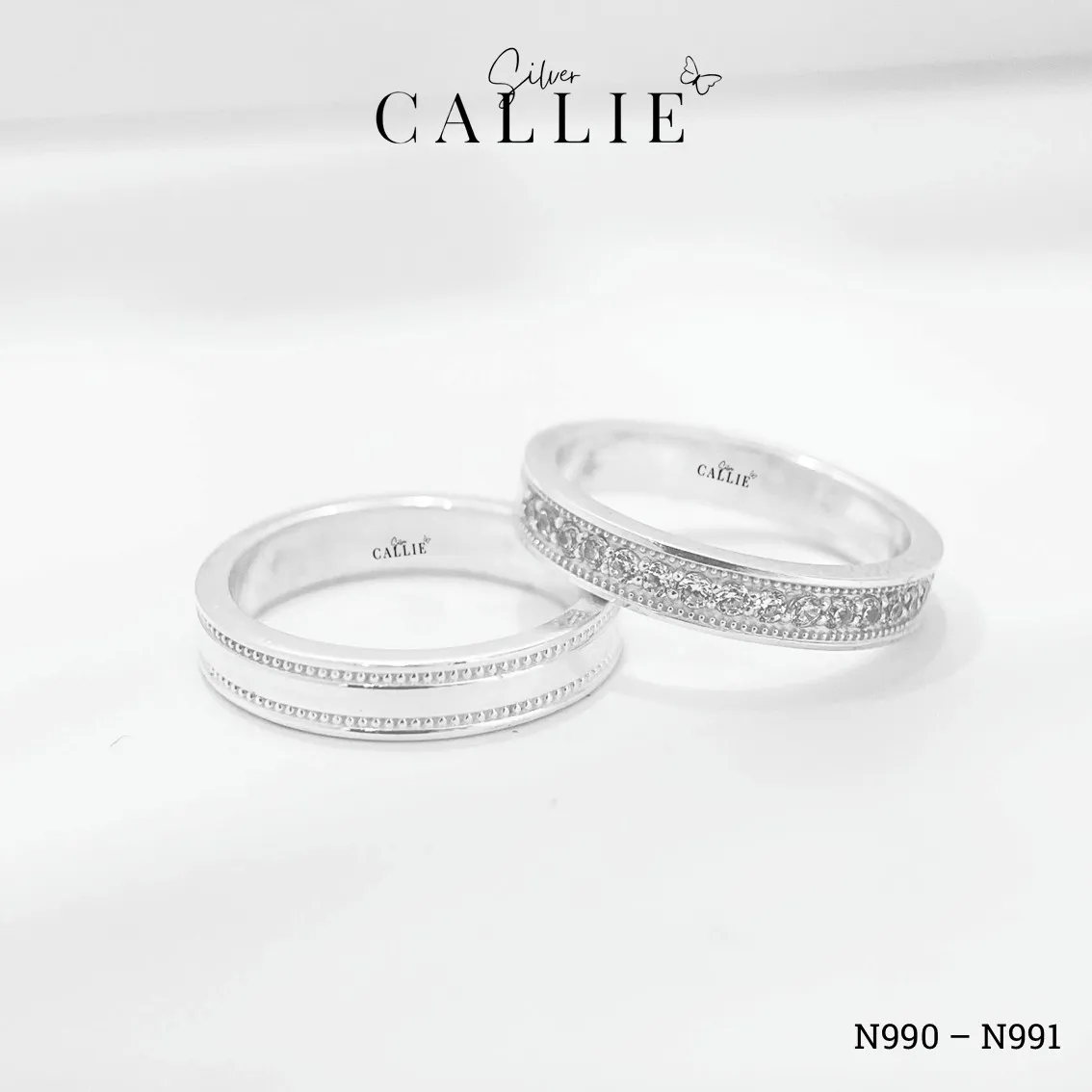 N990 - N991: Nhẫn Bạc Thiết Kế Callie Silver Đính Đá Viền Bi - Image 5