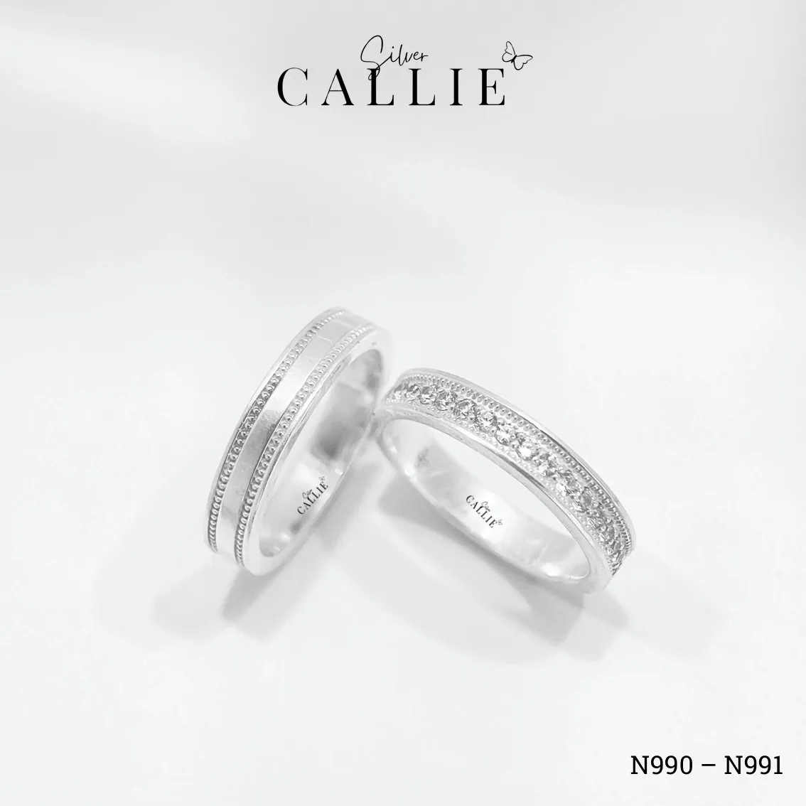 N990 - N991: Nhẫn Bạc Thiết Kế Callie Silver Đính Đá Viền Bi - Image 6