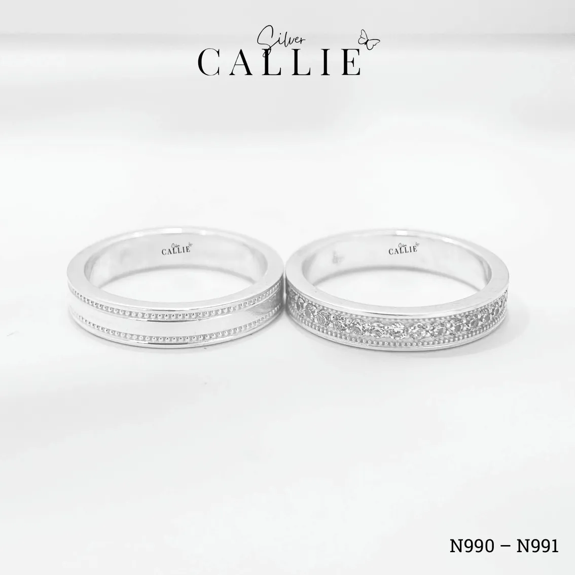 N990 - N991: Nhẫn Bạc Thiết Kế Callie Silver Đính Đá Viền Bi - Image 7