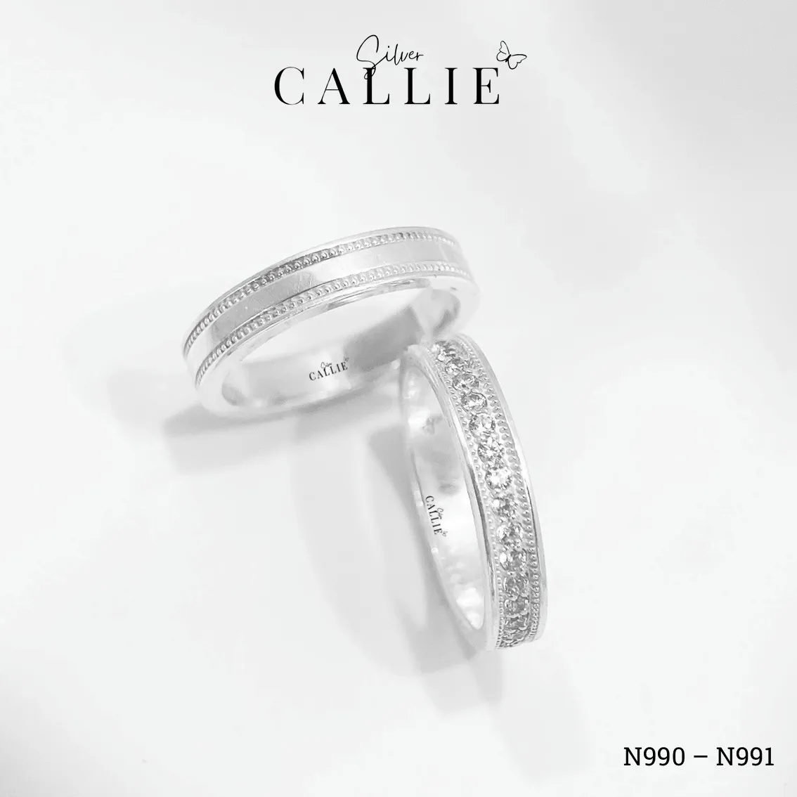 N990 - N991: Nhẫn Bạc Thiết Kế Callie Silver Đính Đá Viền Bi - Image 4