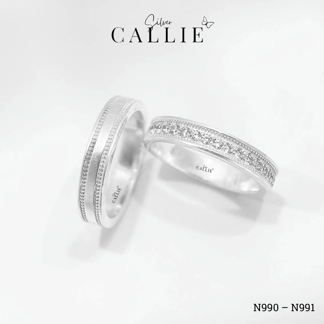 N990 - N991: Nhẫn Bạc Thiết Kế Callie Silver Đính Đá Viền Bi - Image 8