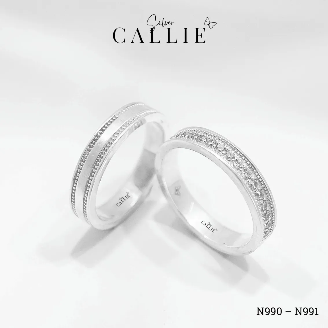N990 - N991: Nhẫn Bạc Thiết Kế Callie Silver Đính Đá Viền Bi - Image 9
