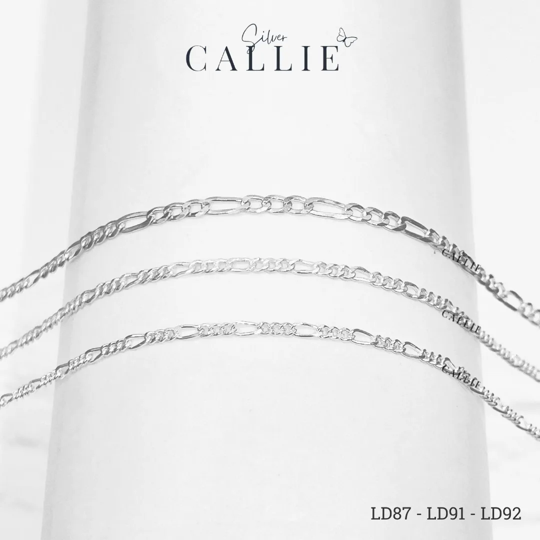 LD87cm - LD91cm - LD92cm: Lắc đôi bạc vĩnh cữu Callie Silver khoen lật ngắn dài đan xen