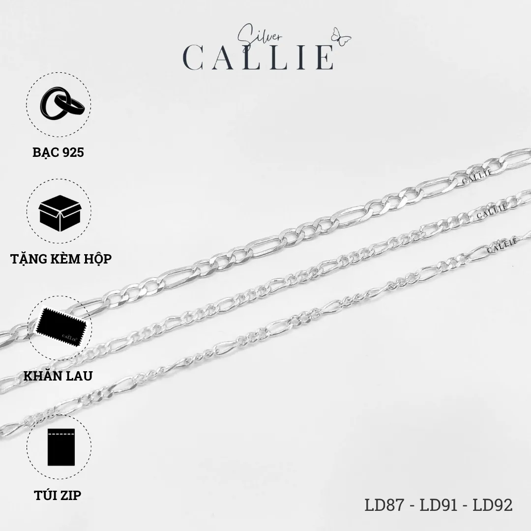 LD87cm - LD91cm - LD92cm: Lắc đôi bạc vĩnh cữu Callie Silver khoen lật ngắn dài đan xen - Image 8