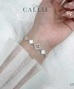 Alternative view of LT359 - Lắc Tay Bạc Callie Silver Cỏ 4 Lá Xà Cừ Dây Rút