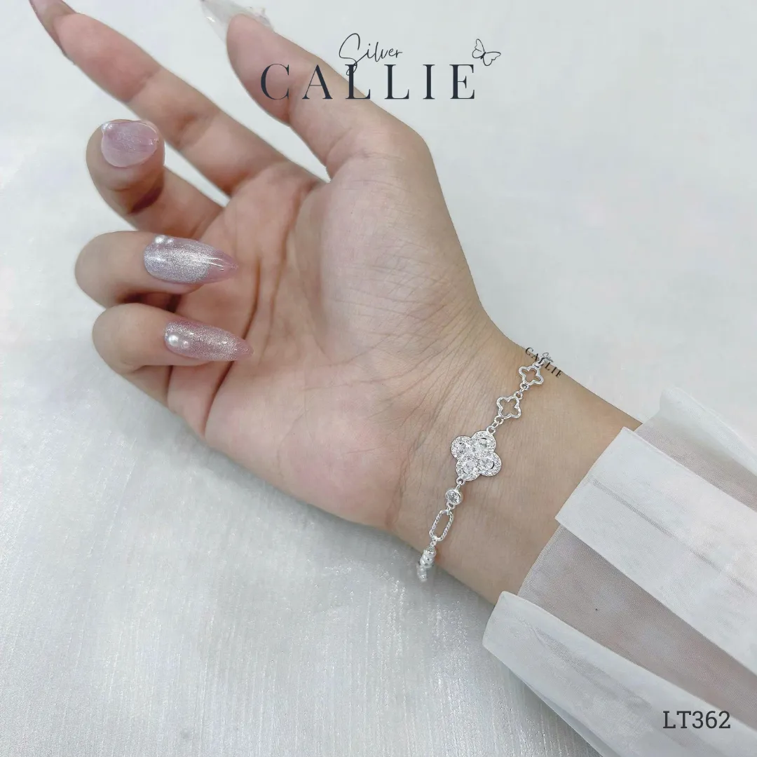 LT362 - Lắc tay bạc Callie Silver cỏ 4 lá và charm bi - Hình ảnh 2