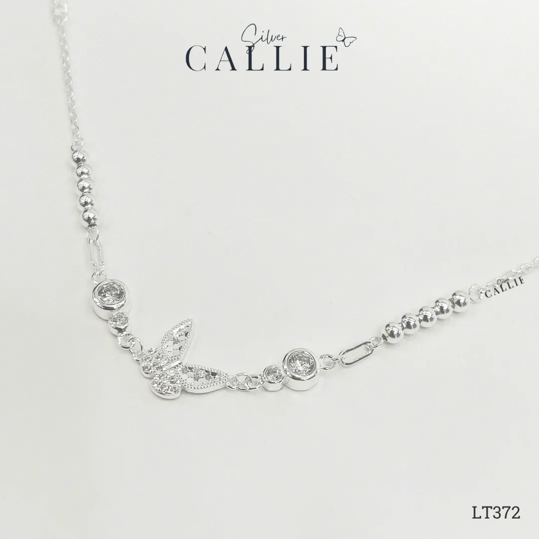 LT372 - Lắc Tay Bạc Callie Silver bươm bướm và charm đá 2 bên - Image 3
