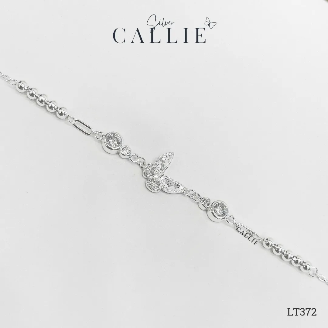 LT372 - Lắc Tay Bạc Callie Silver bươm bướm và charm đá 2 bên - Image 7