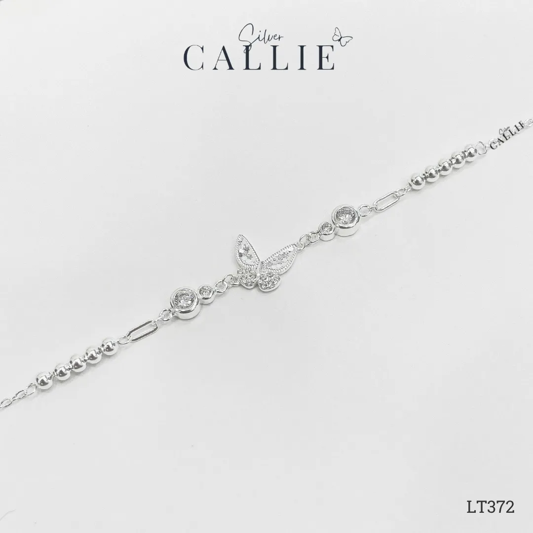 LT372 - Lắc Tay Bạc Callie Silver bươm bướm và charm đá 2 bên - Image 4