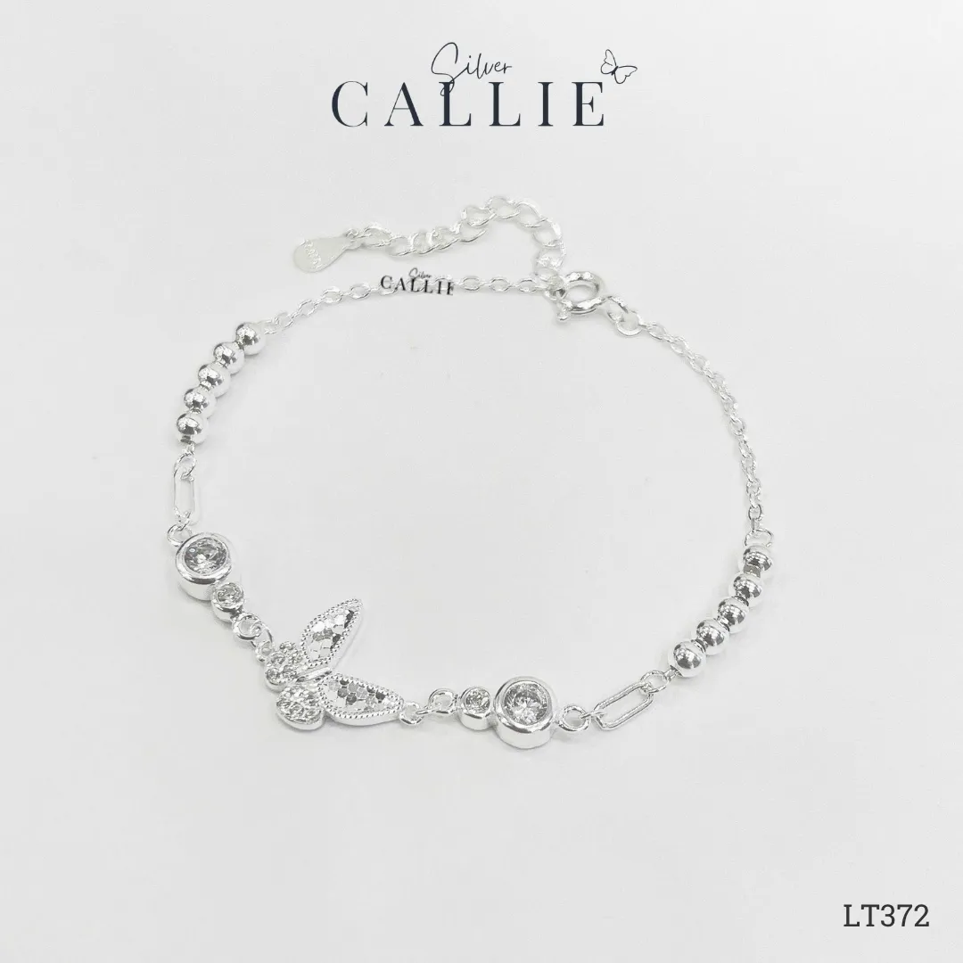 LT372 - Lắc Tay Bạc Callie Silver bươm bướm và charm đá 2 bên - Image 5
