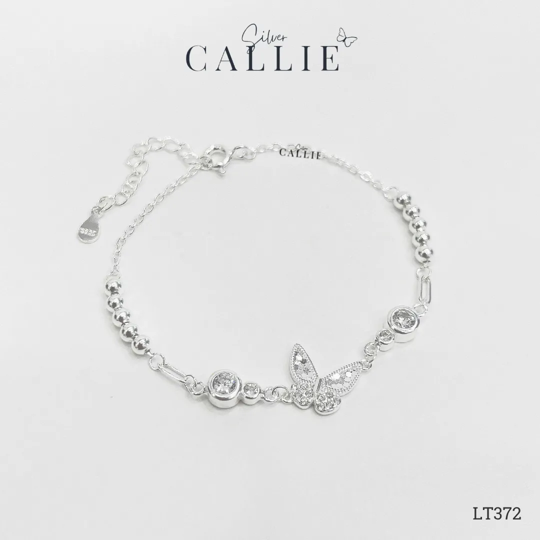 LT372 - Lắc Tay Bạc Callie Silver bươm bướm và charm đá 2 bên