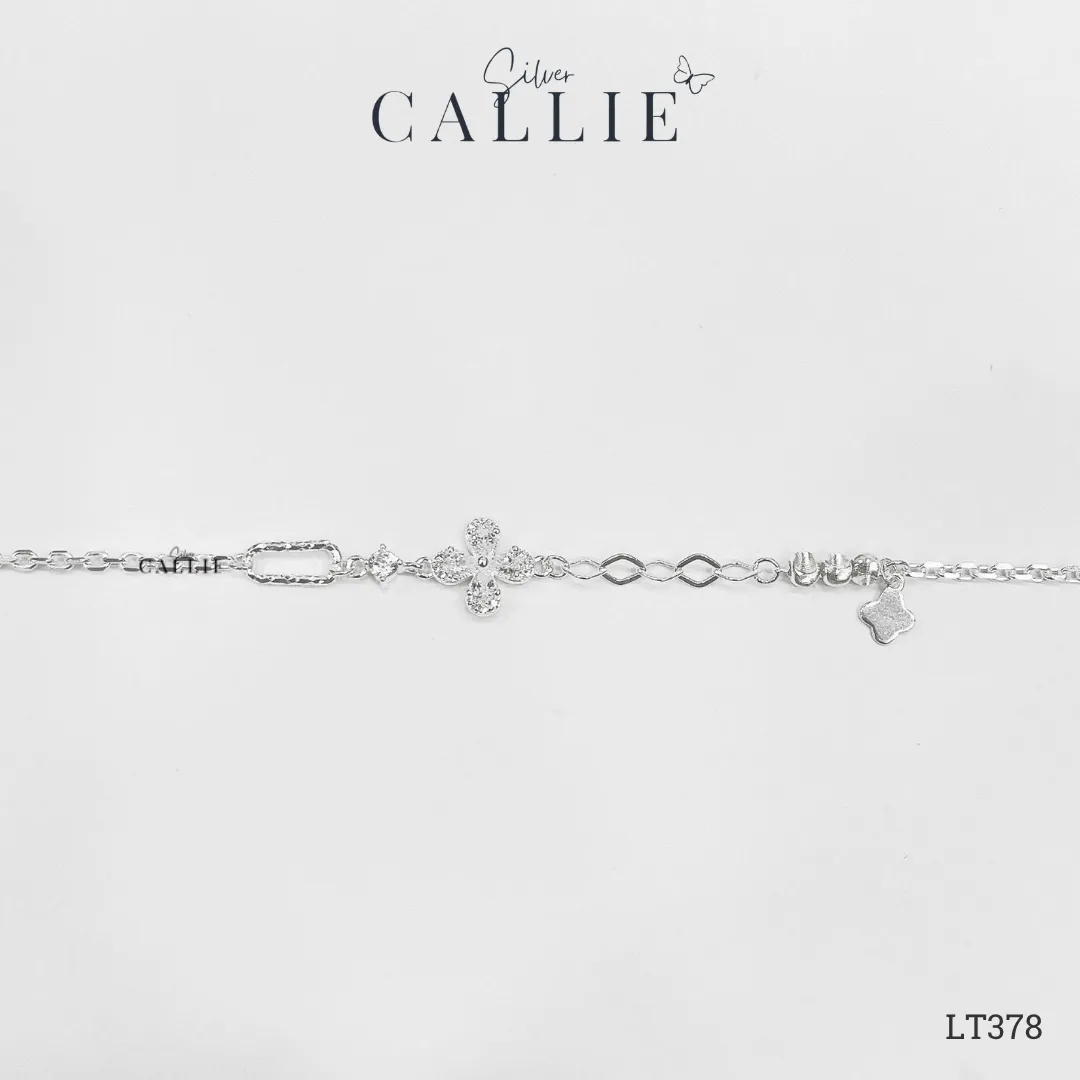 LT378 - Lắc Tay Bạc Callie Silver Cỏ 4 Lá Đính Đá - Hình ảnh 3