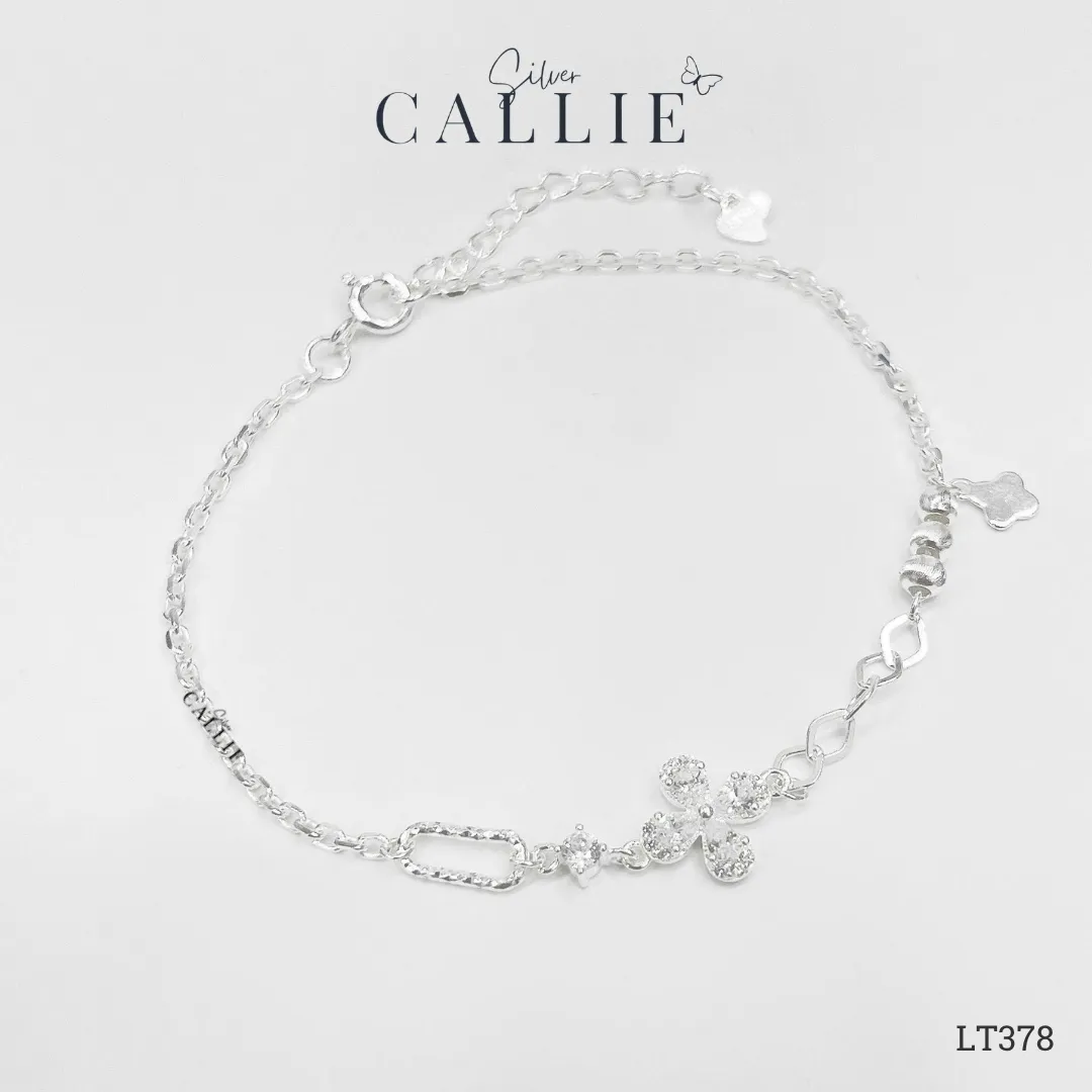 LT378 - Lắc Tay Bạc Callie Silver Cỏ 4 Lá Đính Đá - Hình ảnh 4