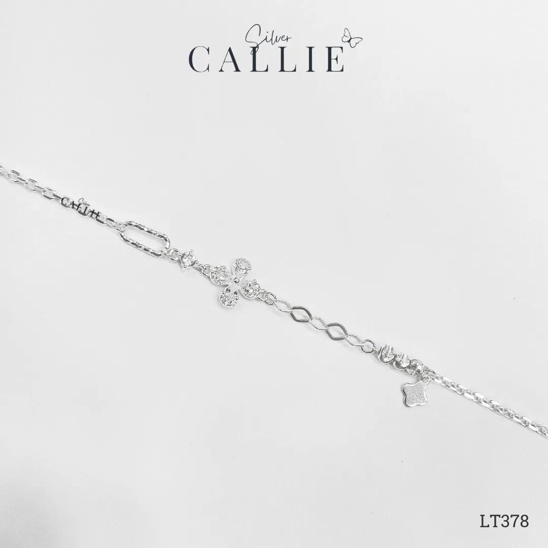 LT378 - Lắc Tay Bạc Callie Silver Cỏ 4 Lá Đính Đá - Hình ảnh 7