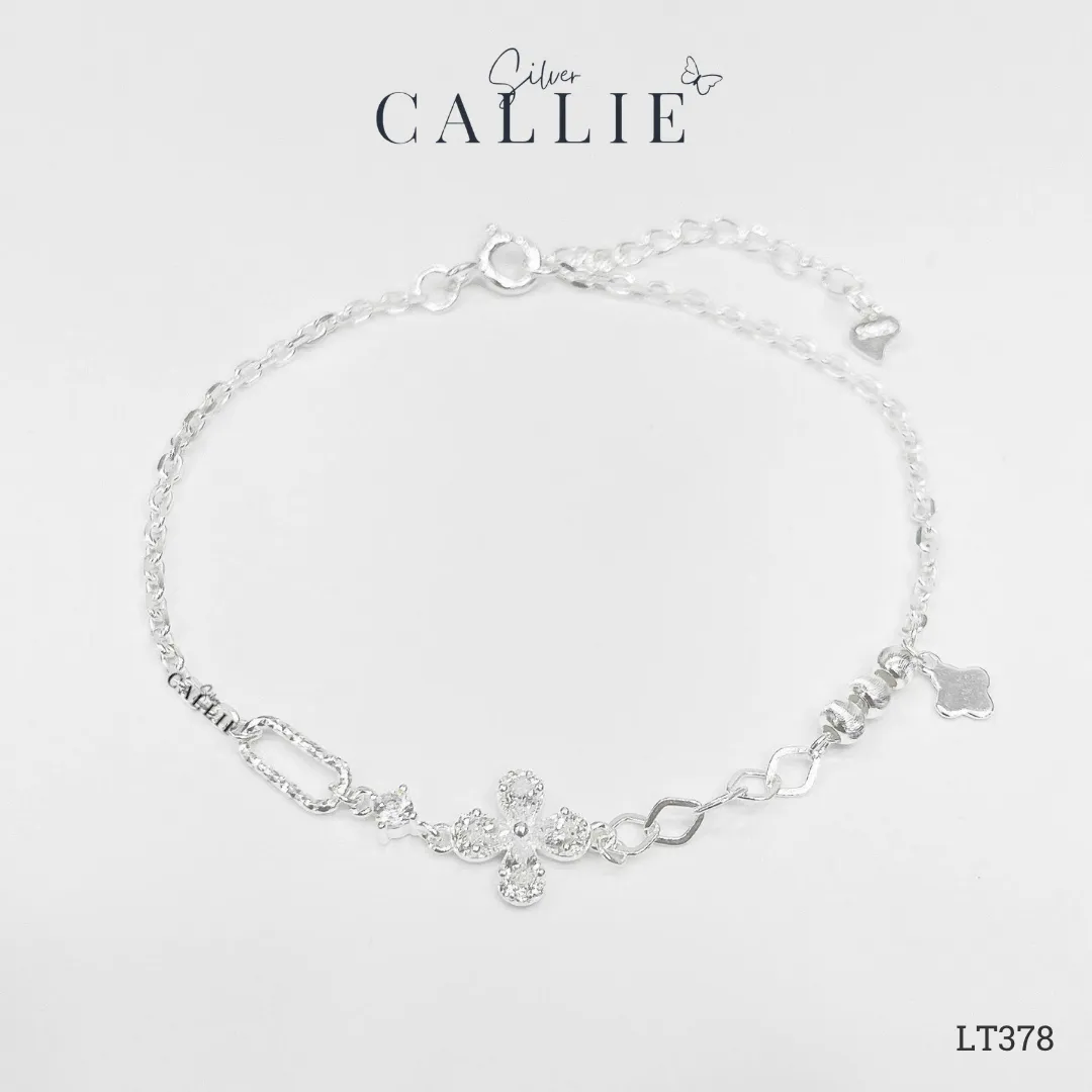 LT378 - Lắc Tay Bạc Callie Silver Cỏ 4 Lá Đính Đá
