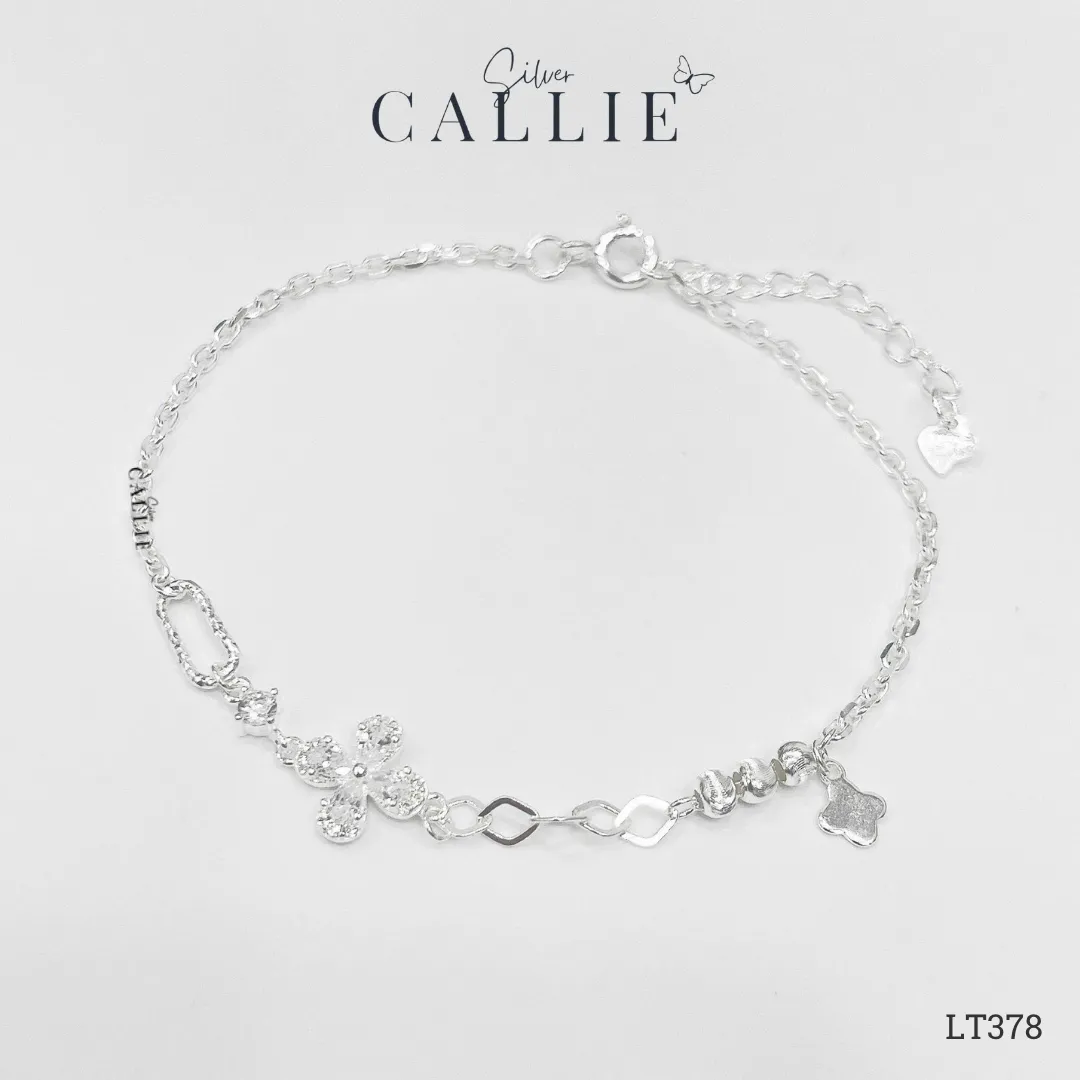 LT378 - Lắc Tay Bạc Callie Silver Cỏ 4 Lá Đính Đá - Hình ảnh 6