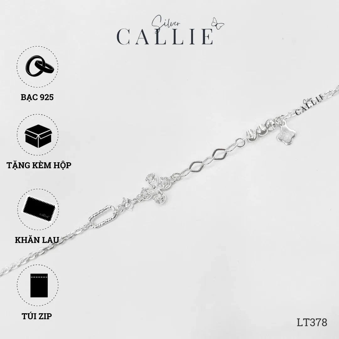 LT378 - Lắc Tay Bạc Callie Silver Cỏ 4 Lá Đính Đá - Hình ảnh 10