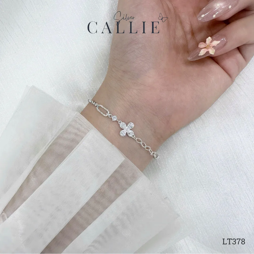 LT378 - Lắc Tay Bạc Callie Silver Cỏ 4 Lá Đính Đá - Hình ảnh 2