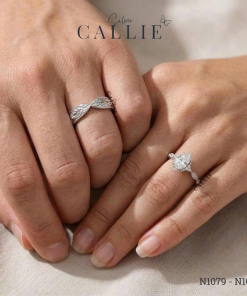 Alternative view of N1079 - N1080: Nhẫn Bạc Đôi Thiết Kế Callie Silver Leafy Vow