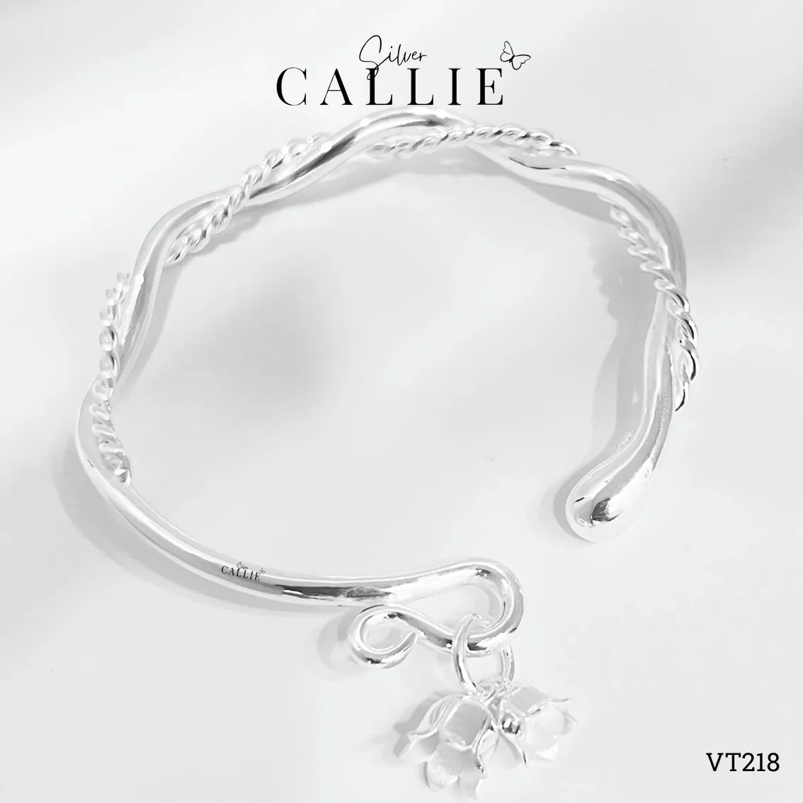 VT218 - Vòng tay bạc thiết kế Callie Silver Vòng Xoắn Gắn Charm Hoa Lily - Hình ảnh 7