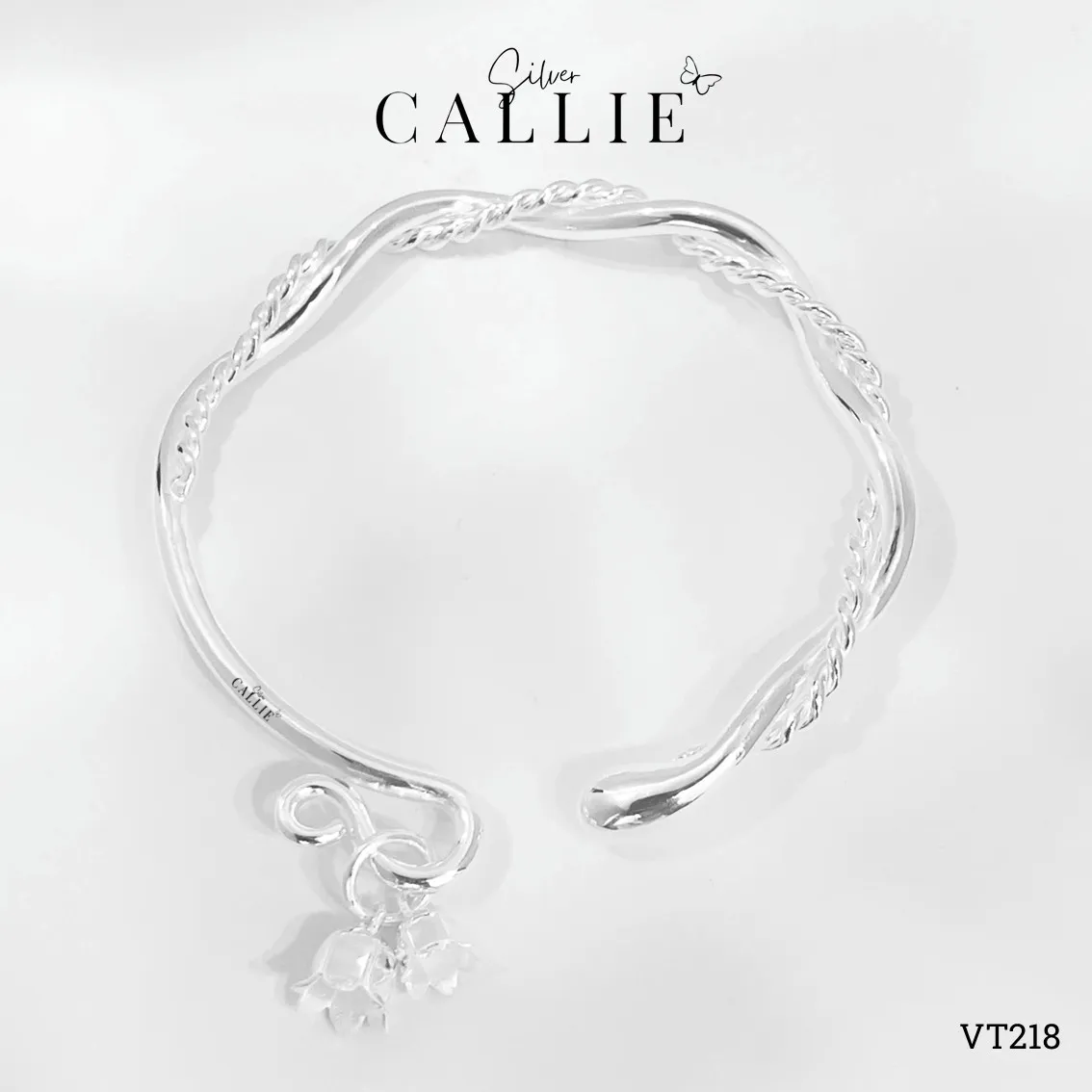 VT218 - Vòng tay bạc thiết kế Callie Silver Vòng Xoắn Gắn Charm Hoa Lily