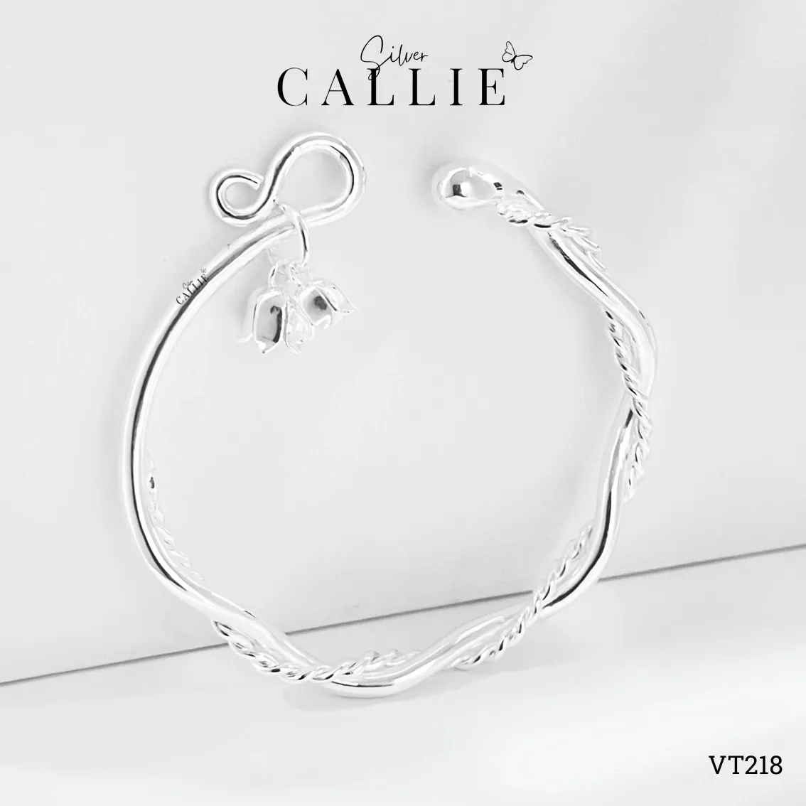 VT218 - Vòng tay bạc thiết kế Callie Silver Vòng Xoắn Gắn Charm Hoa Lily - Hình ảnh 6